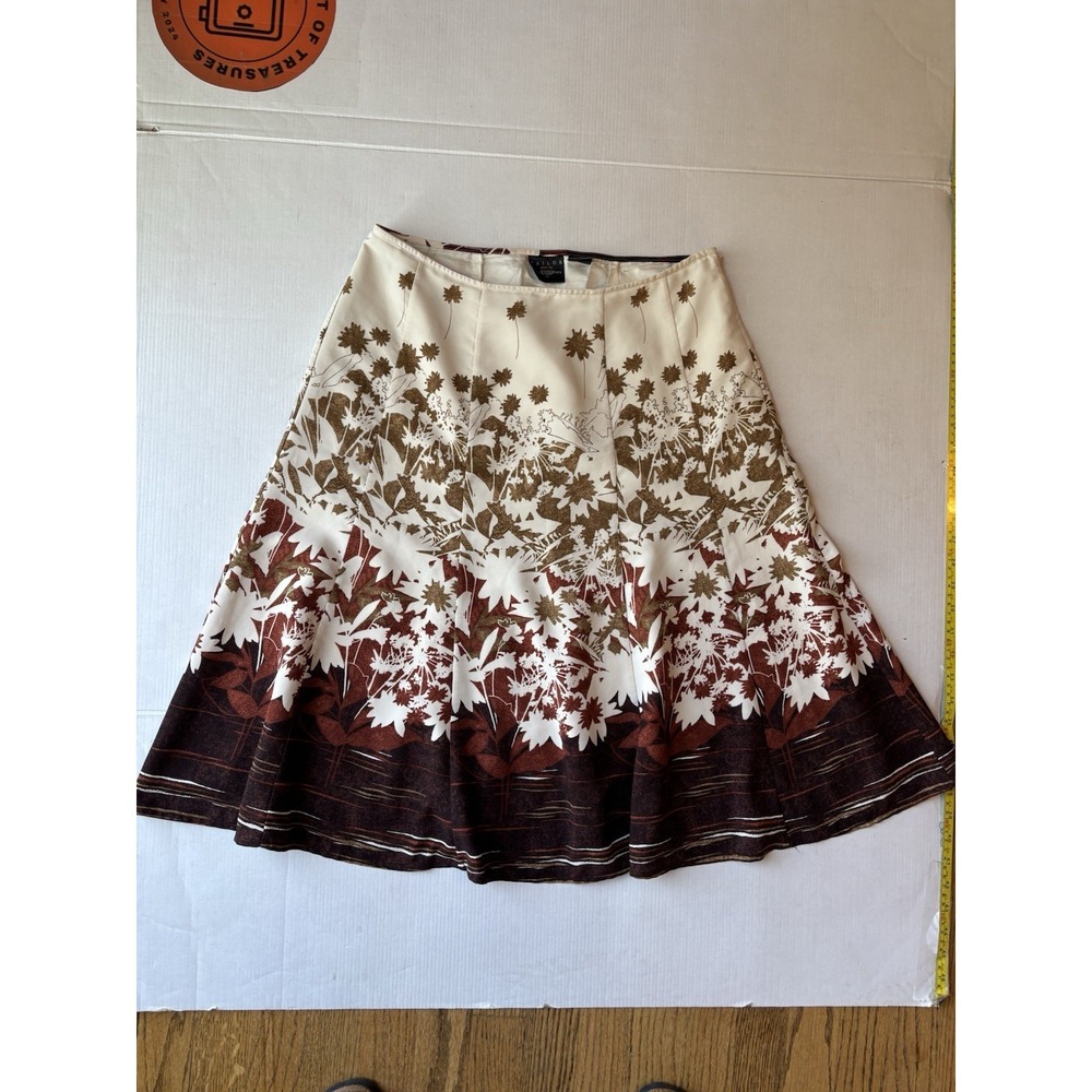 B. Moss Y2K  Brown Cream Floral Pleated A Line Skirt Wmn Sz 10
